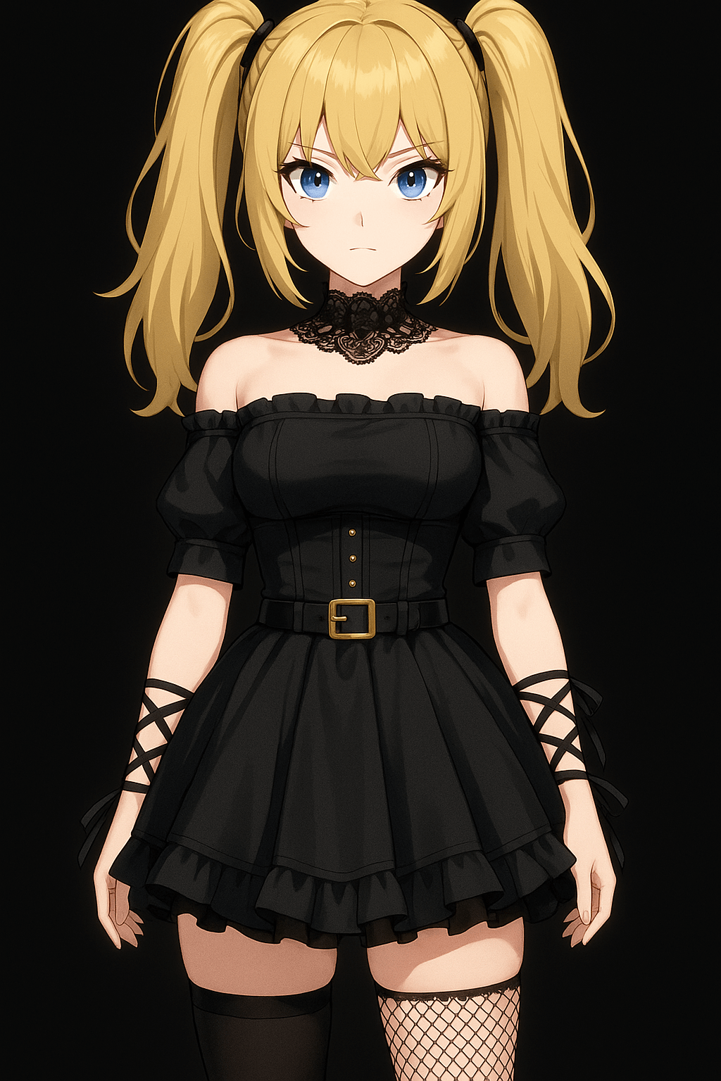 Anime character Ani with golden twin tails and black gothic dress